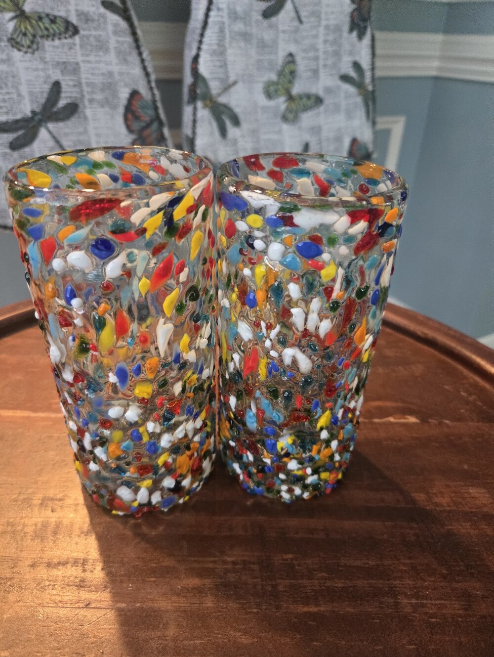Colorful Mosaic Glass Tumblers – Handcrafted Art Glass Set 20 Oz New